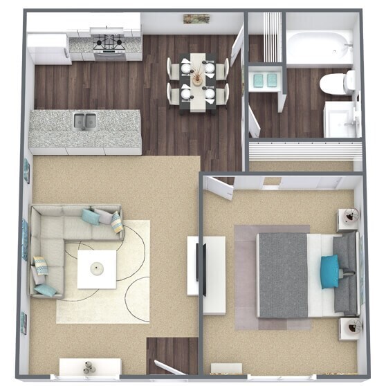A1: 1 Bed 1 Bath 2098 floor plan